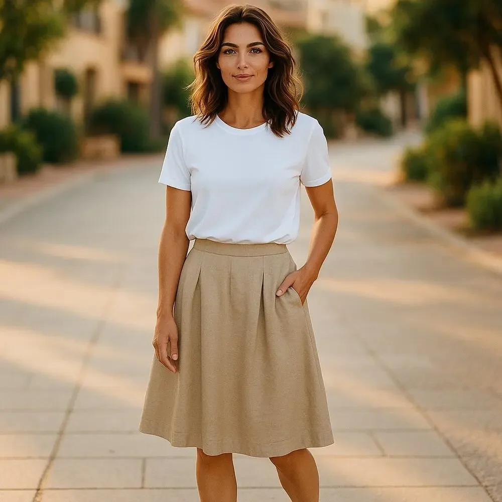 Women’s Uniqlo Minimalist Pleated Linen Cotton Midi Skirt Small